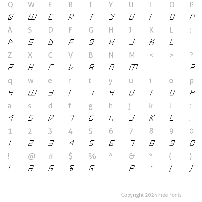 Character Map of Escape Artist Italic Italic