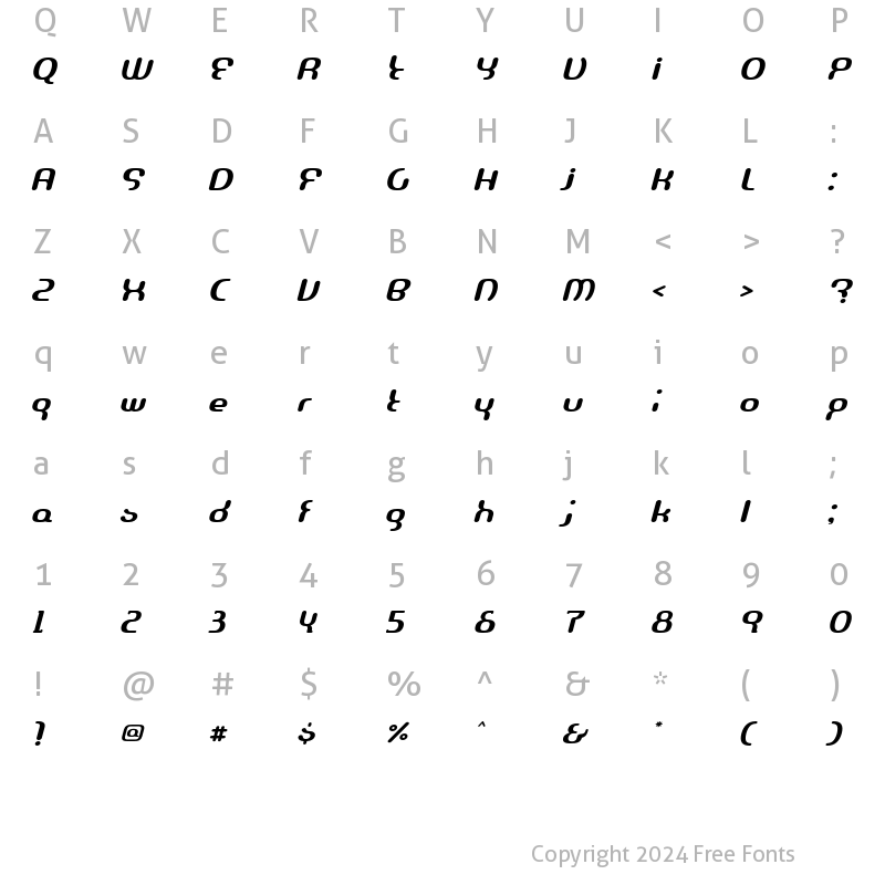 Character Map of Escape Light Regular