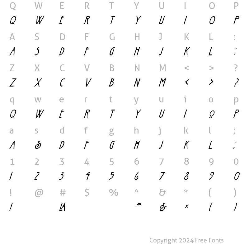 Character Map of Esmount-Condens Regular