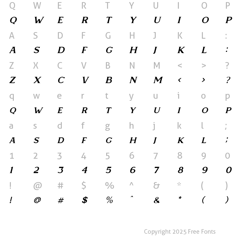 Character Map of Espano Italic