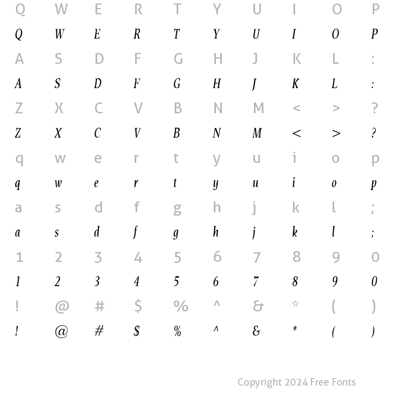 Character Map of Esperanto Cond Italic