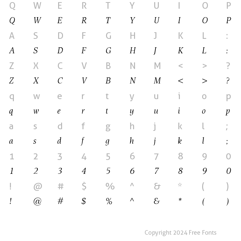 Character Map of Esperanto Italic