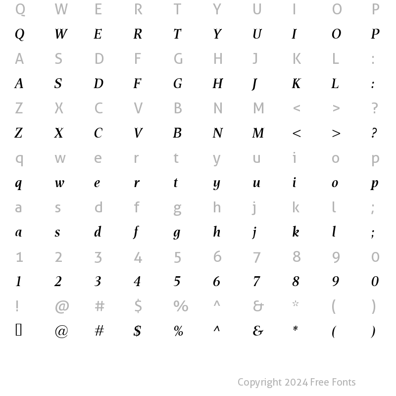 Character Map of Esperanto SemiBold Italic