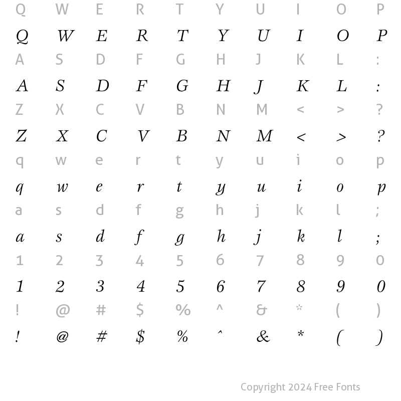 Character Map of Esprit Book Italic