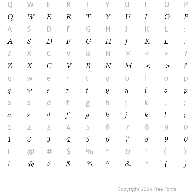 Character Map of Esprit BookItalic