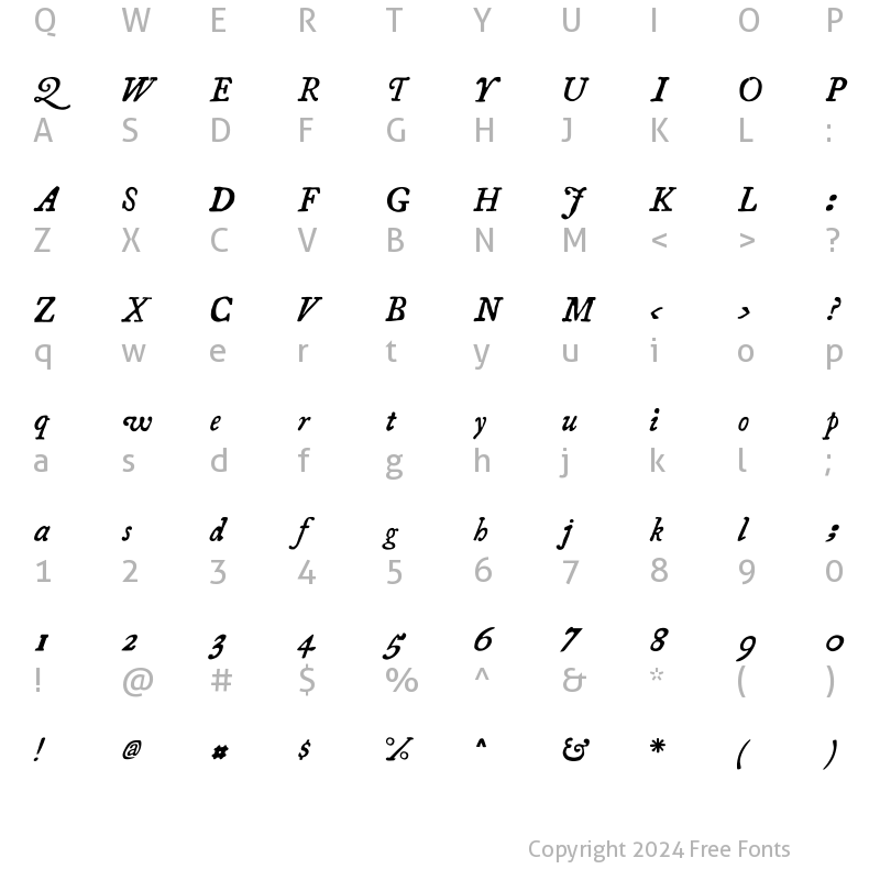 Character Map of Essays1743 Italic