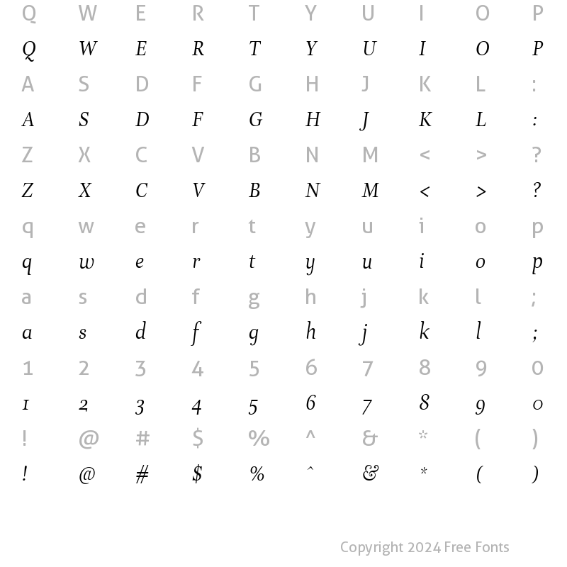 Character Map of EstaItalic Regular