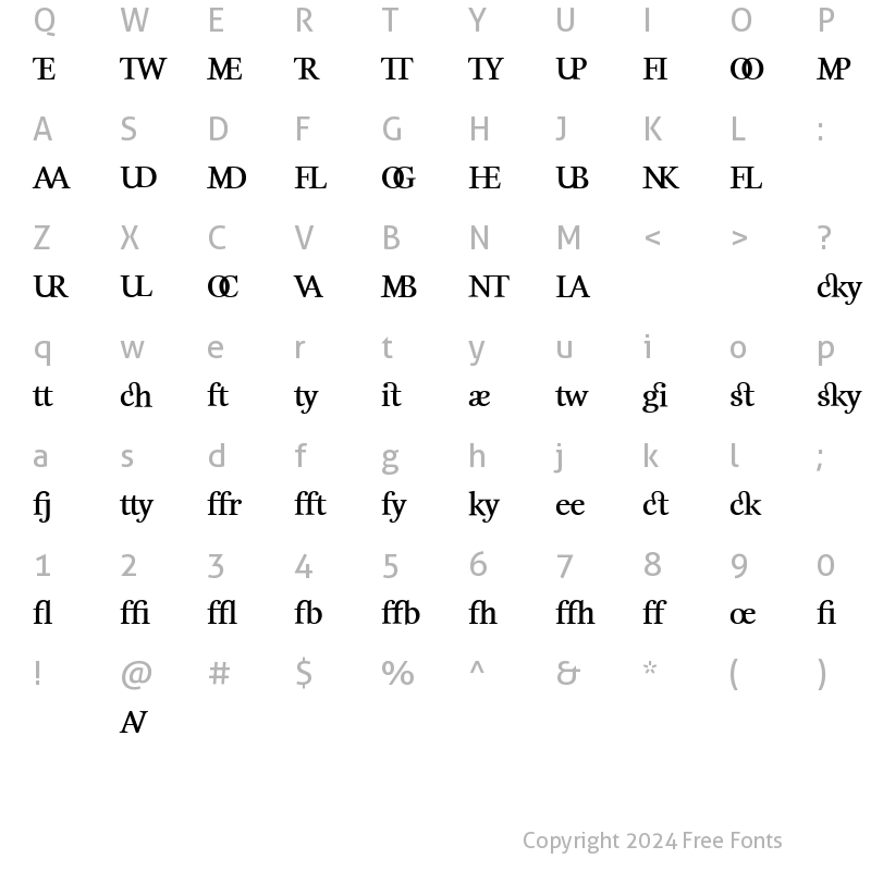 Character Map of EstaLigaturesBold Regular