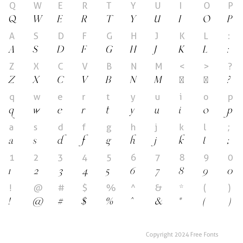 Character Map of Esther Extra Italic