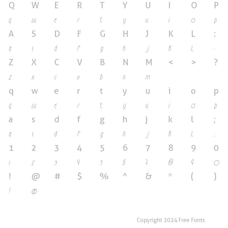 Character Map of Estilistica Italic