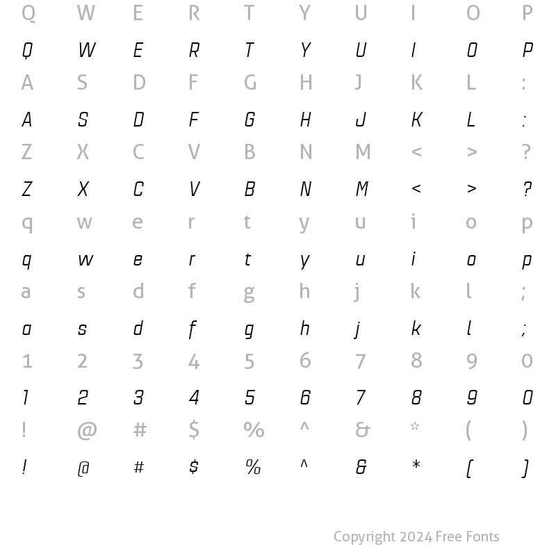 Character Map of Estricta Regular Italic