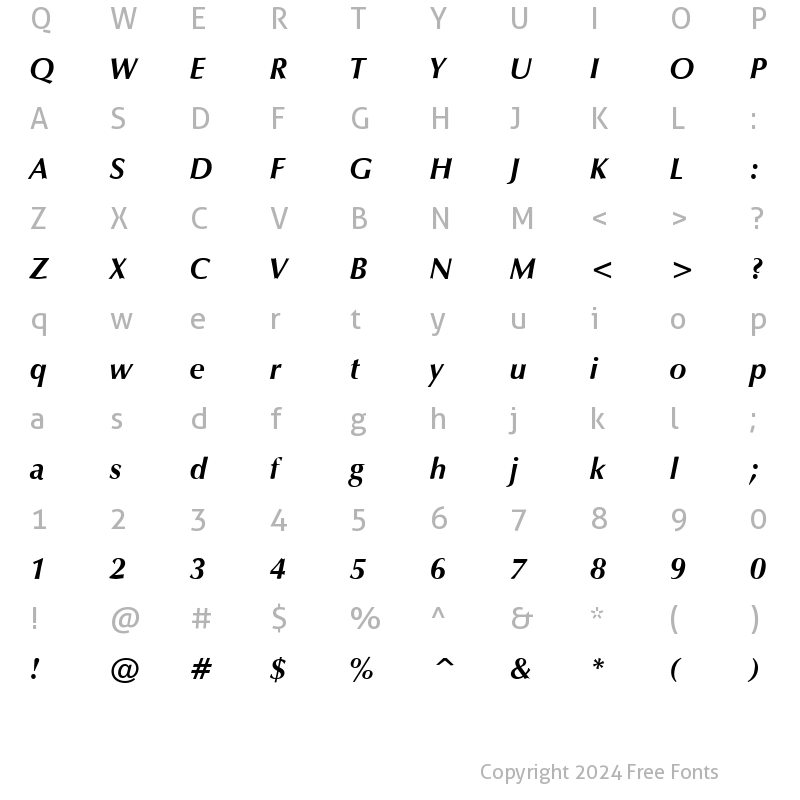 Character Map of Eterna Bold Italic