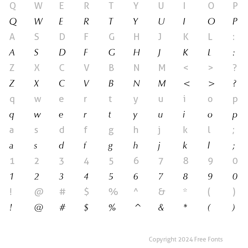 Character Map of Eterna Italic