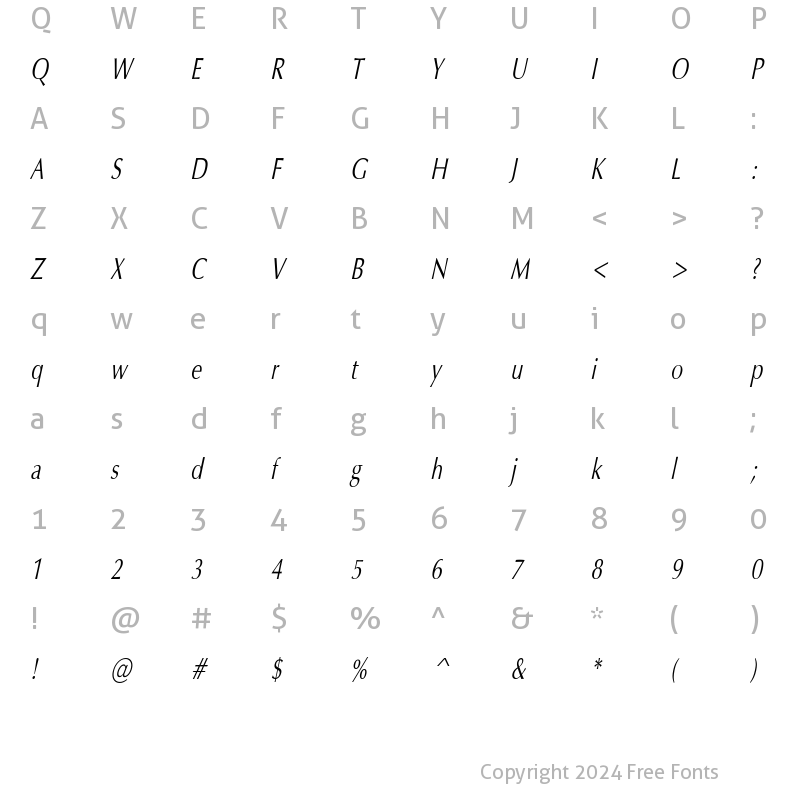 Character Map of EternaCondensed Oblique