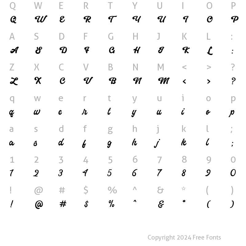 Character Map of Eunila Script Regular