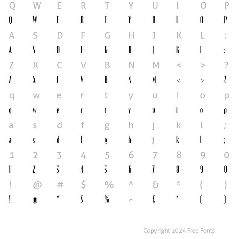 Character Map of EunoiaCondensed Regular