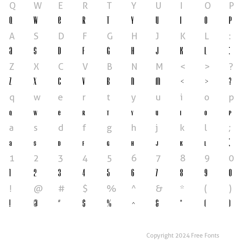 Character Map of EunoiaCondensedUnicase Regular