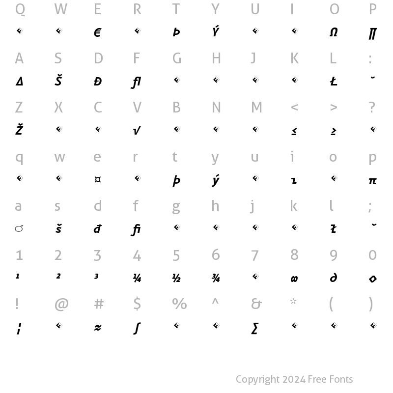 Character Map of Eureka Mono Exp Bold Italic