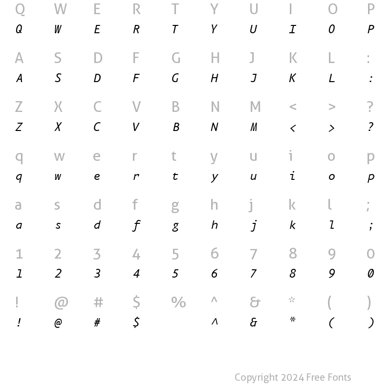 Character Map of Eureka Mono Regular