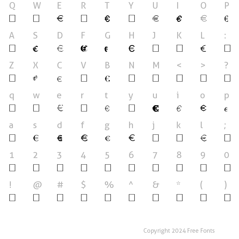 Character Map of Euro Collection Normal