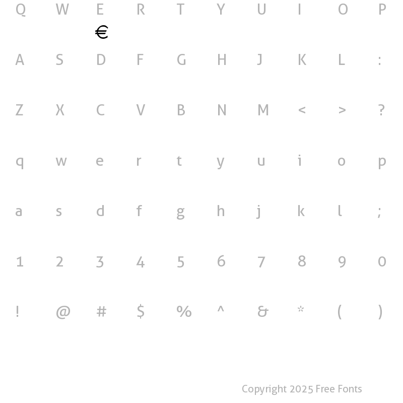 Character Map of Euro Symbol Regular