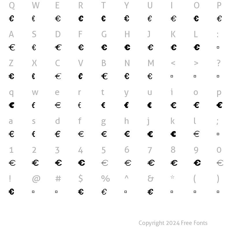 Character Map of EuroA Regular