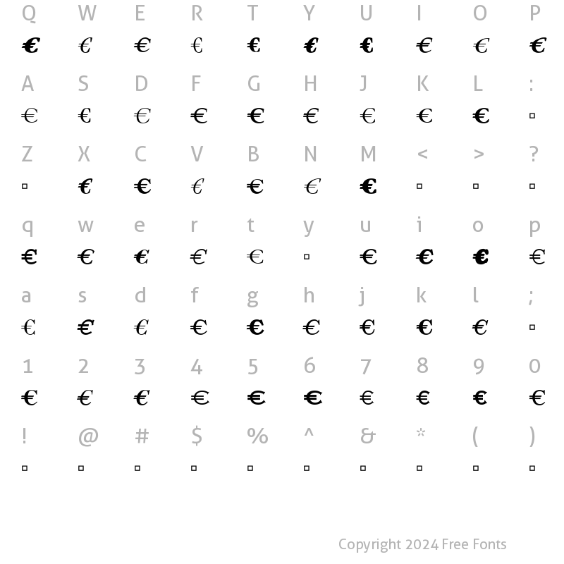 Character Map of EuroB Regular