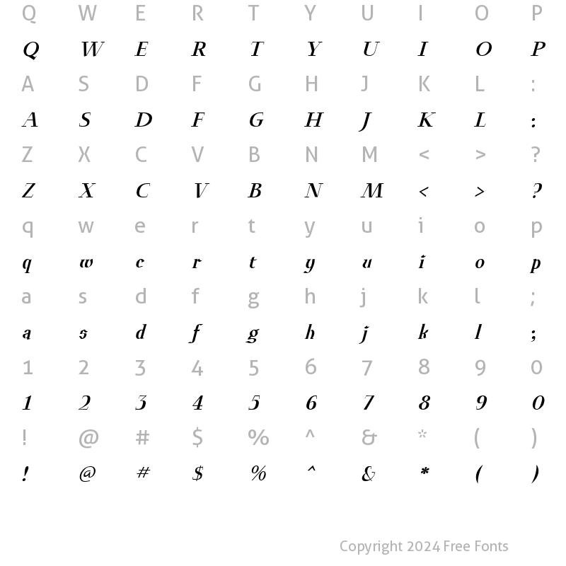 Character Map of Euroika Bold Italic