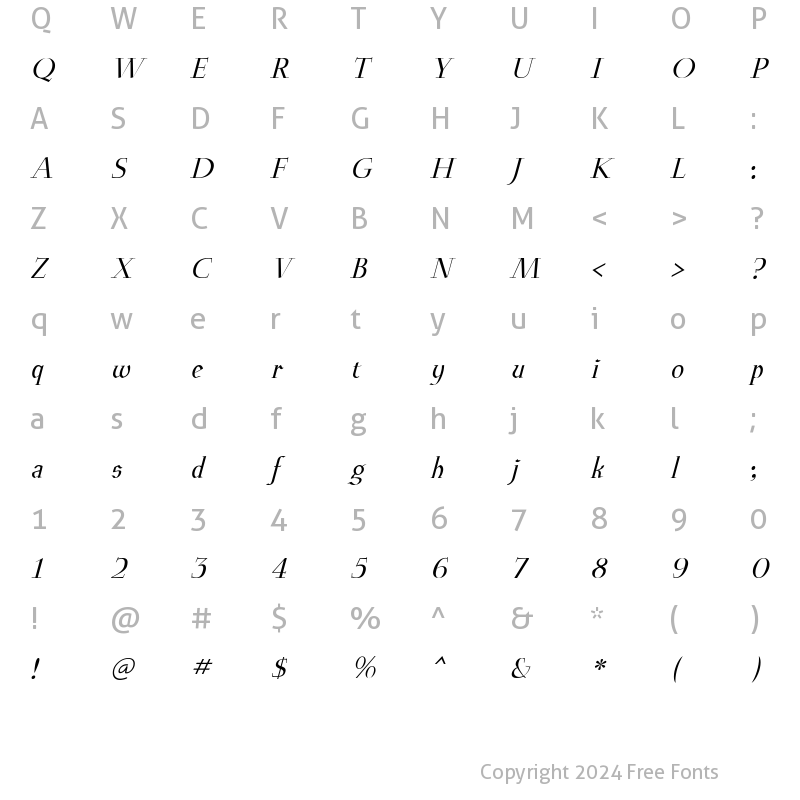 Character Map of Euroika Italic