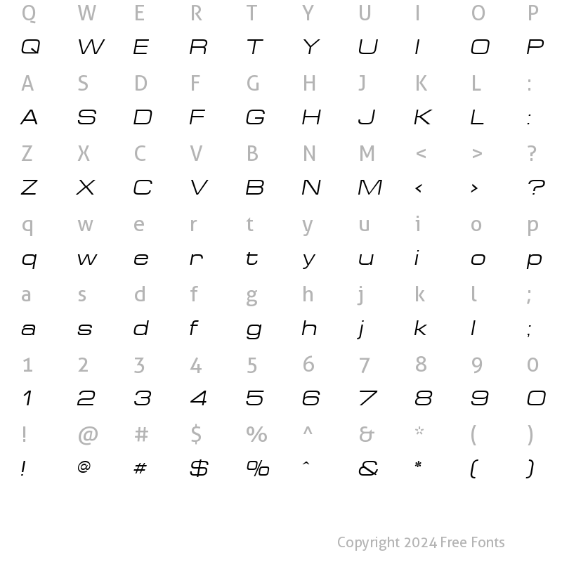 Character Map of EuropeExt Italic