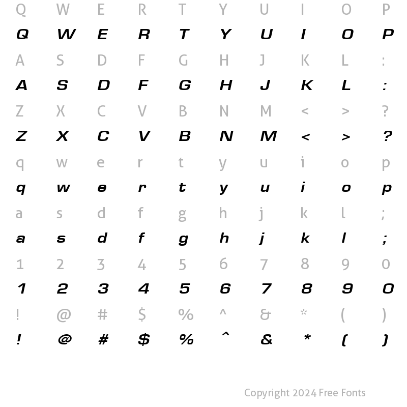 Character Map of Eurose Bold Italic