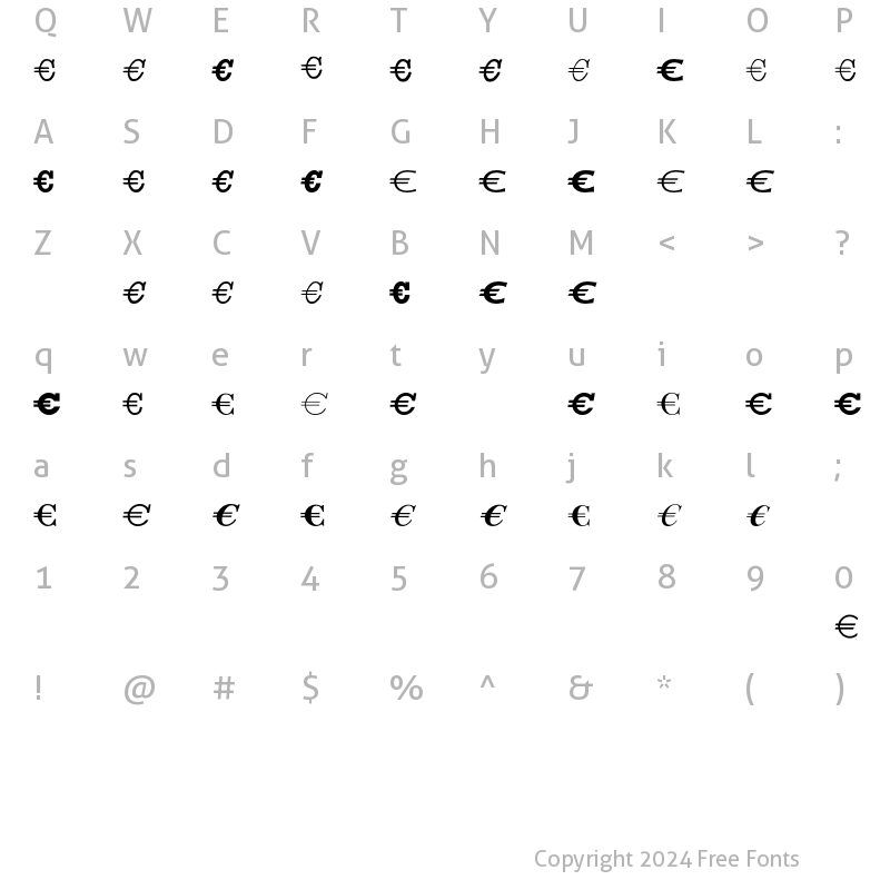 Character Map of EuroSerifEF Seven Regular