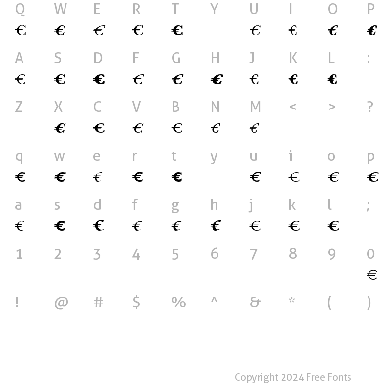 Character Map of EuroSerifEF Six Regular