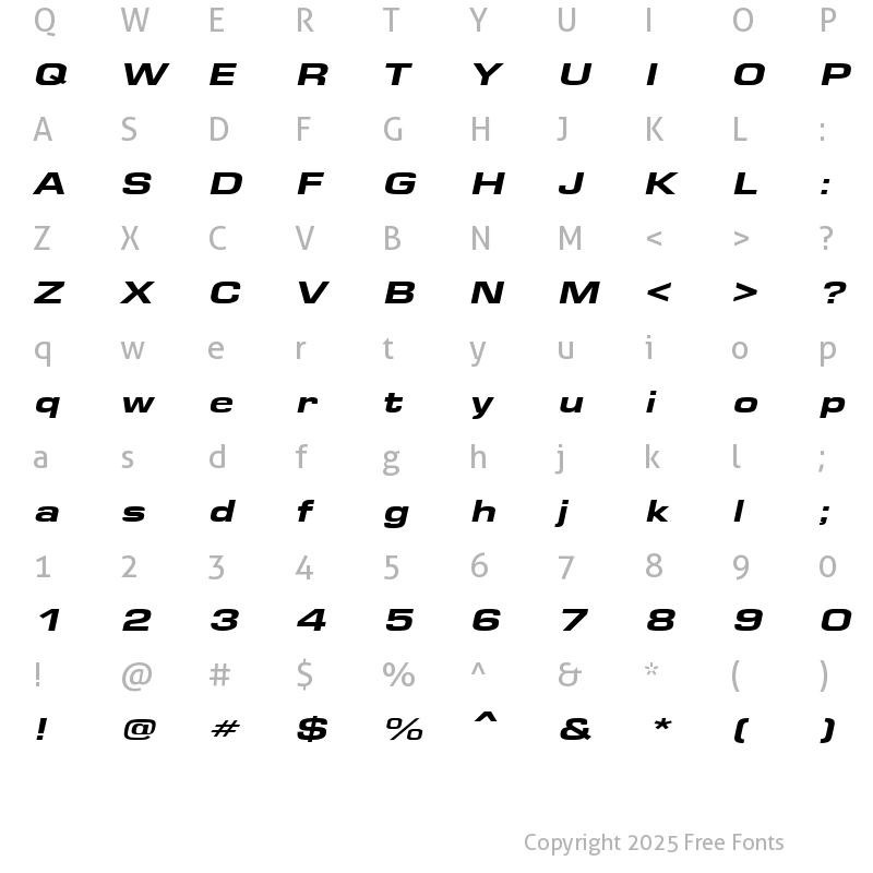 Character Map of EuroseWide Heavy Italic