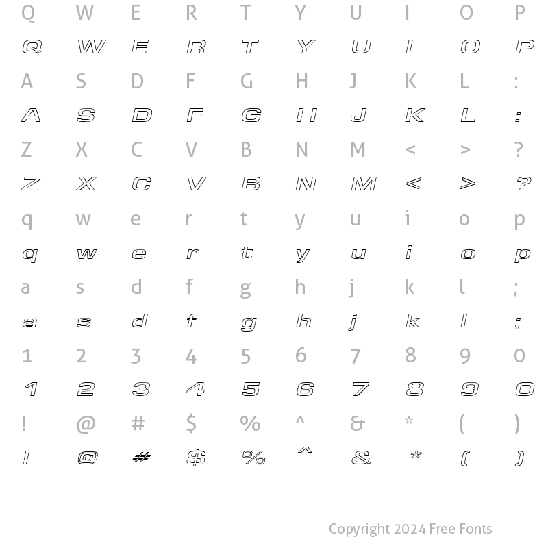 Character Map of EuroseWideHollow Italic