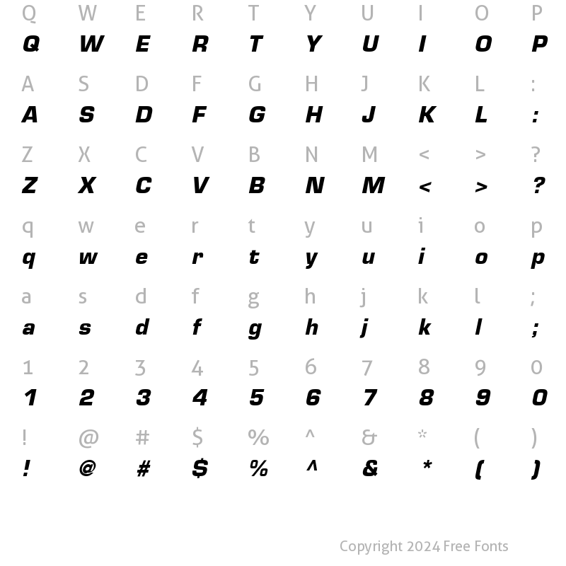 Character Map of Eurostile BoldItalic