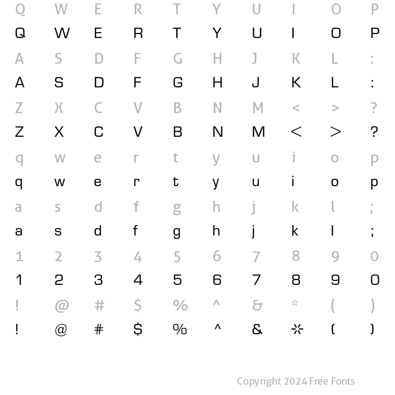 Character Map of Eurostile BQ Regular