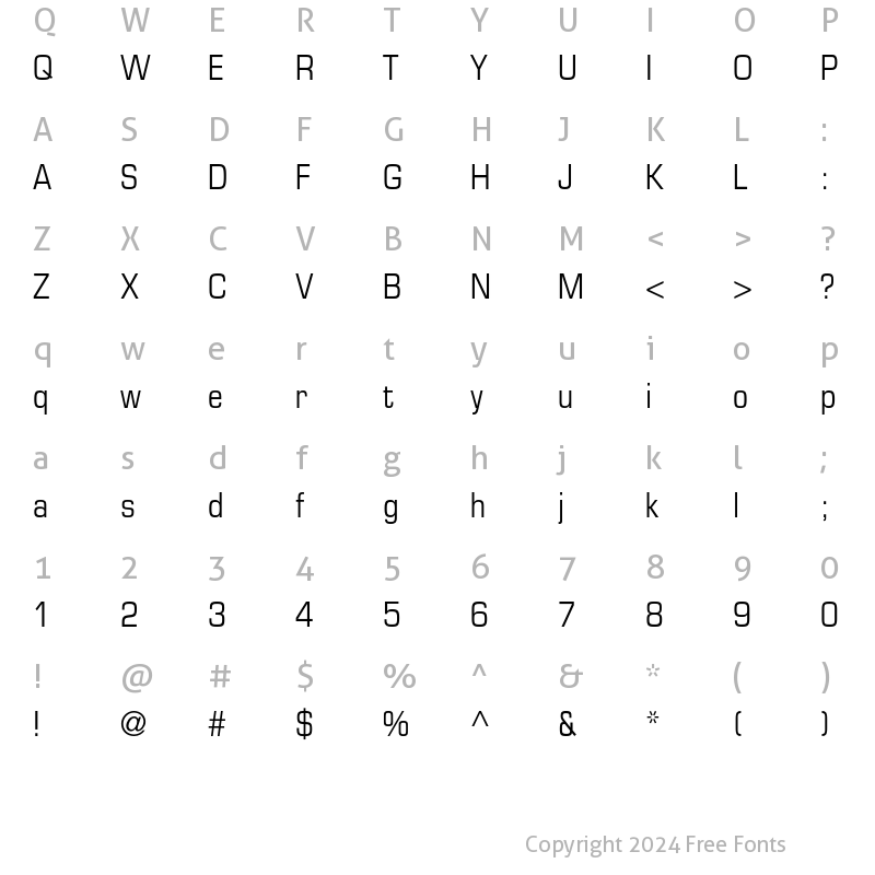 Character Map of Eurostile LT Std Condensed