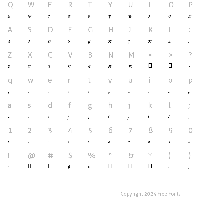 Character Map of EustonScriptSSK BoldItalic