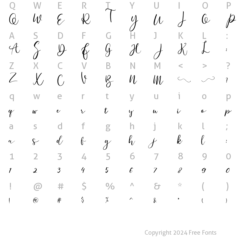 Character Map of Evangeline Script