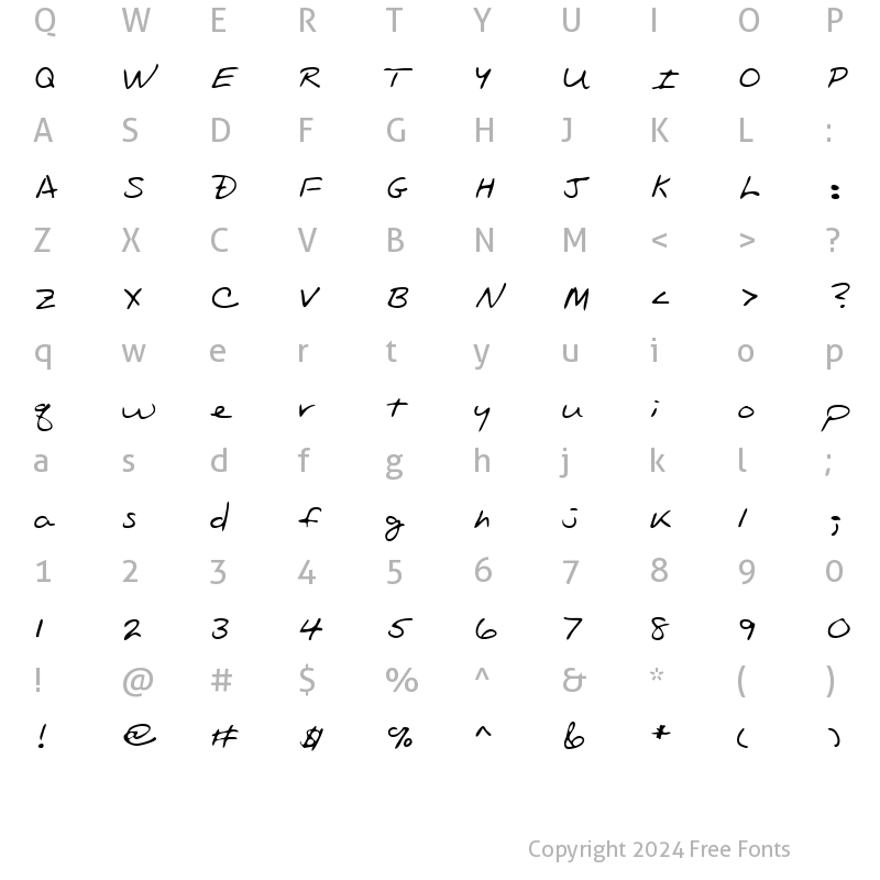 Character Map of EvansHand Regular