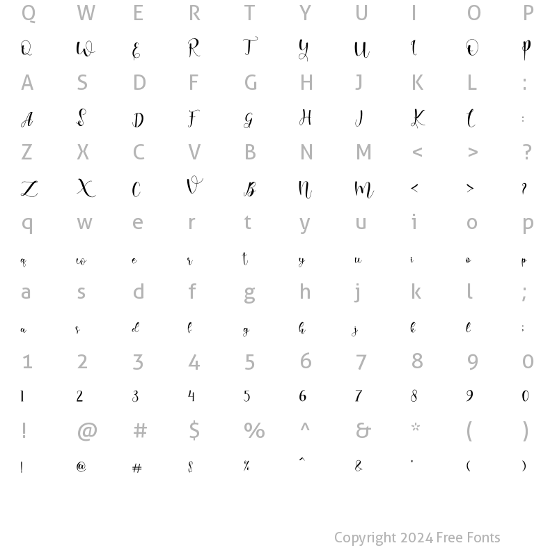 Character Map of evelyne Regular