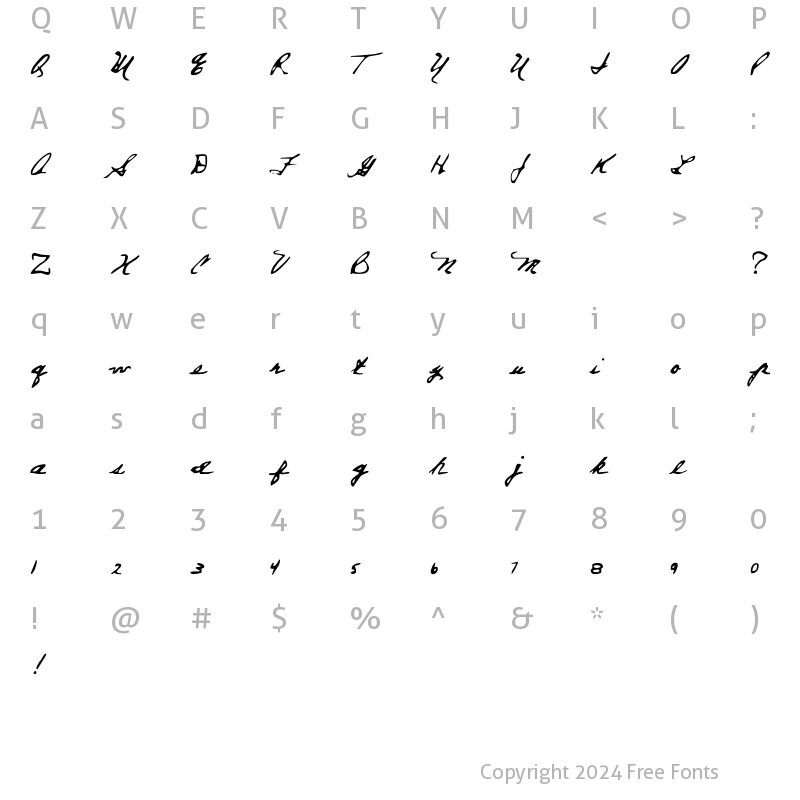 Character Map of Everett Steele's Hand Regular