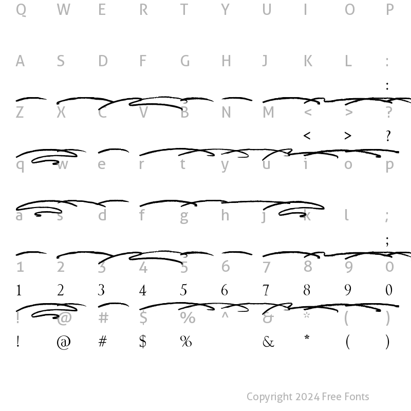 Character Map of Everything RISES Swashes Regular
