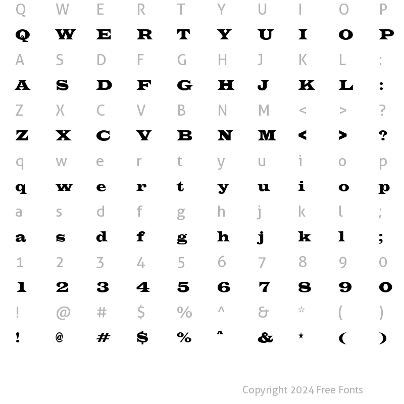 Character Map of EvitaCondensed Regular