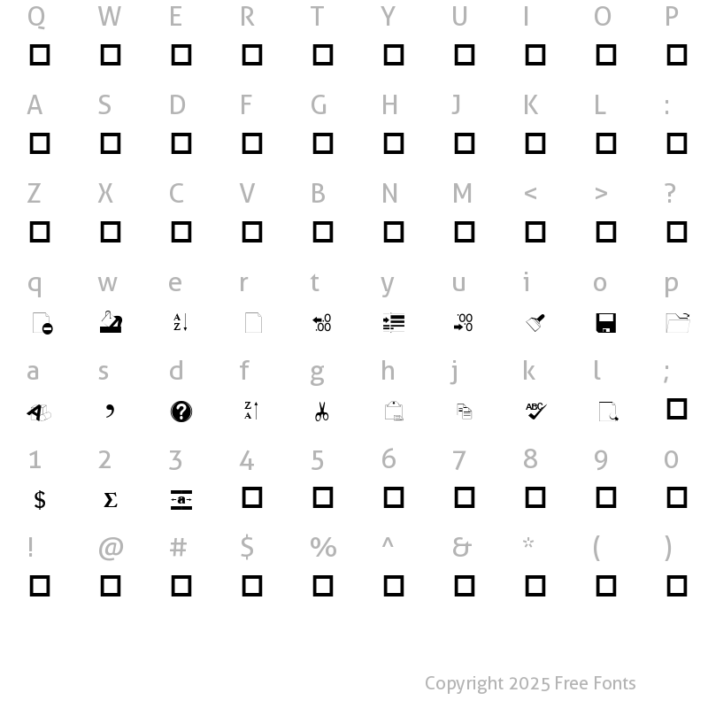 Character Map of Excel Buttons 2