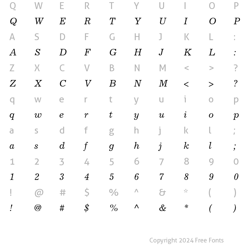 Character Map of Excelsior Cyrillic Inclined