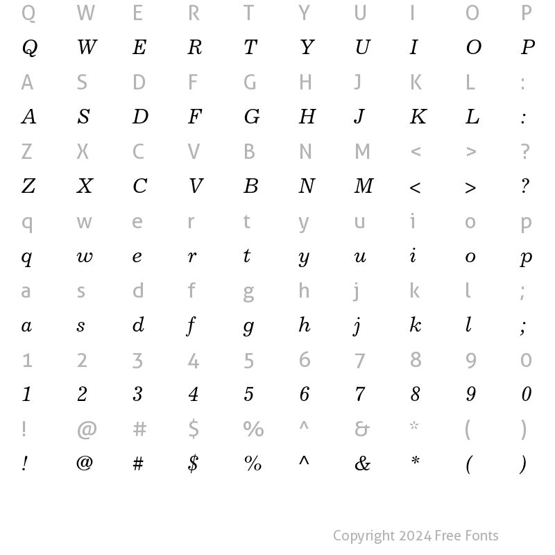 Character Map of Excelsior EastA Italic