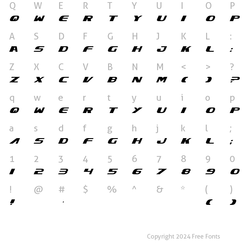 Character Map of Excelsior Italic Italic