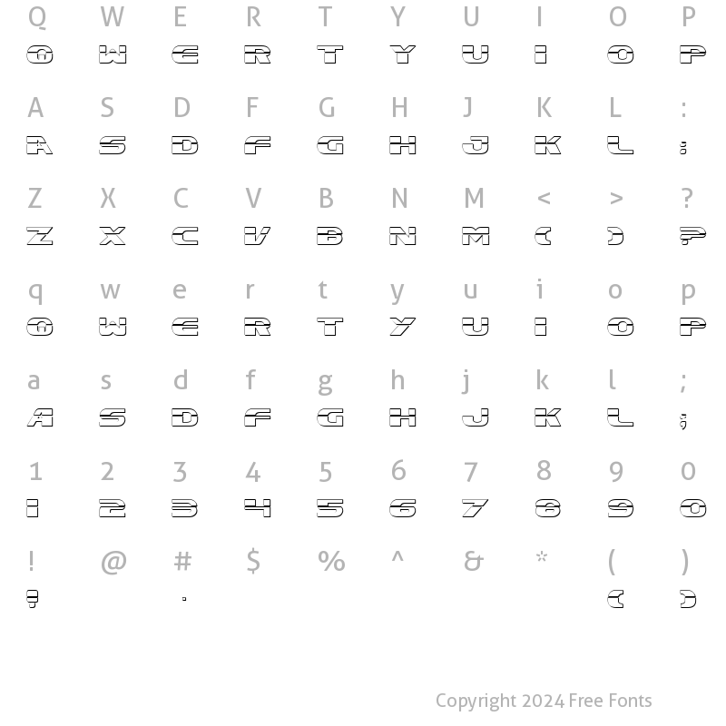 Character Map of Excelsior Laser Outline Outline